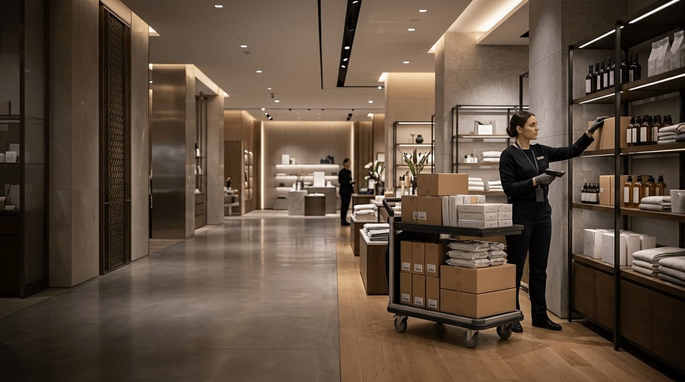 Premium retail environment with in-store replenishment activity